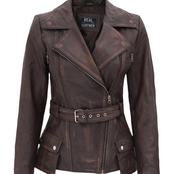 Real Leather Women's Victoria Distressed Jacket L
